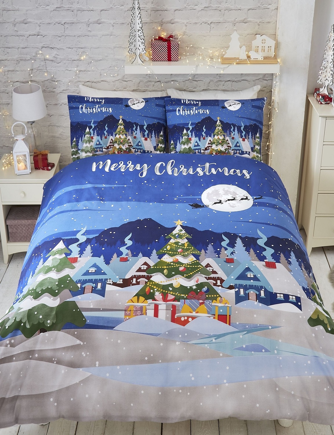 Christmas Xmas Duvet Cover Santa Gonks Noel Uk Bedding Quilt Set Pillow